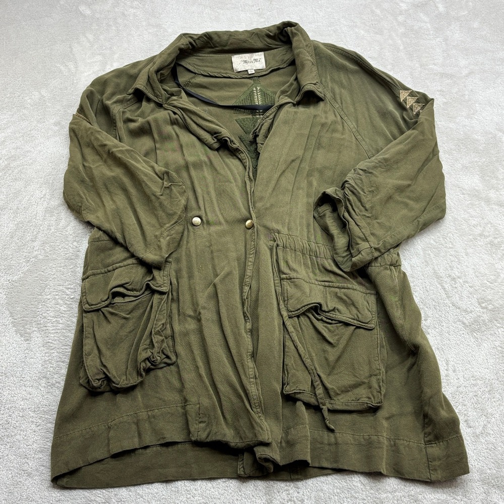 Miss Me Utility Jacket Women's L Olive Green Embroidered Bohemian Festival Aztec